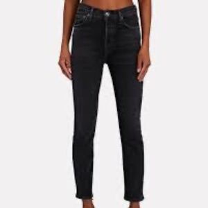 Agolde Black Nico High Rise Button Fly Medium Wash Ankle Slim Jeans Women's 25